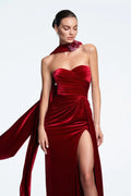 New Spring Women Sexy Strapless Velvet Bodycon Long Dress Celebrate Fashion Evening Party Cocktail Outfit