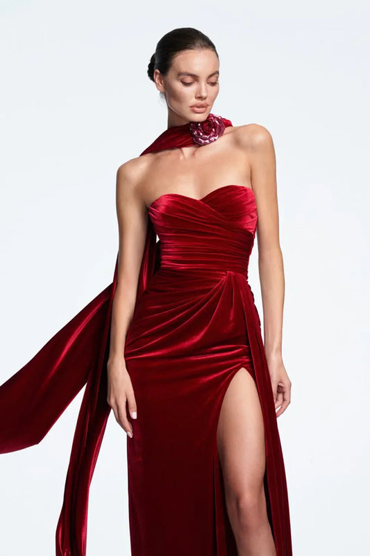 New Spring Women Sexy Strapless Velvet Bodycon Long Dress Celebrate Fashion Evening Party Cocktail Outfit