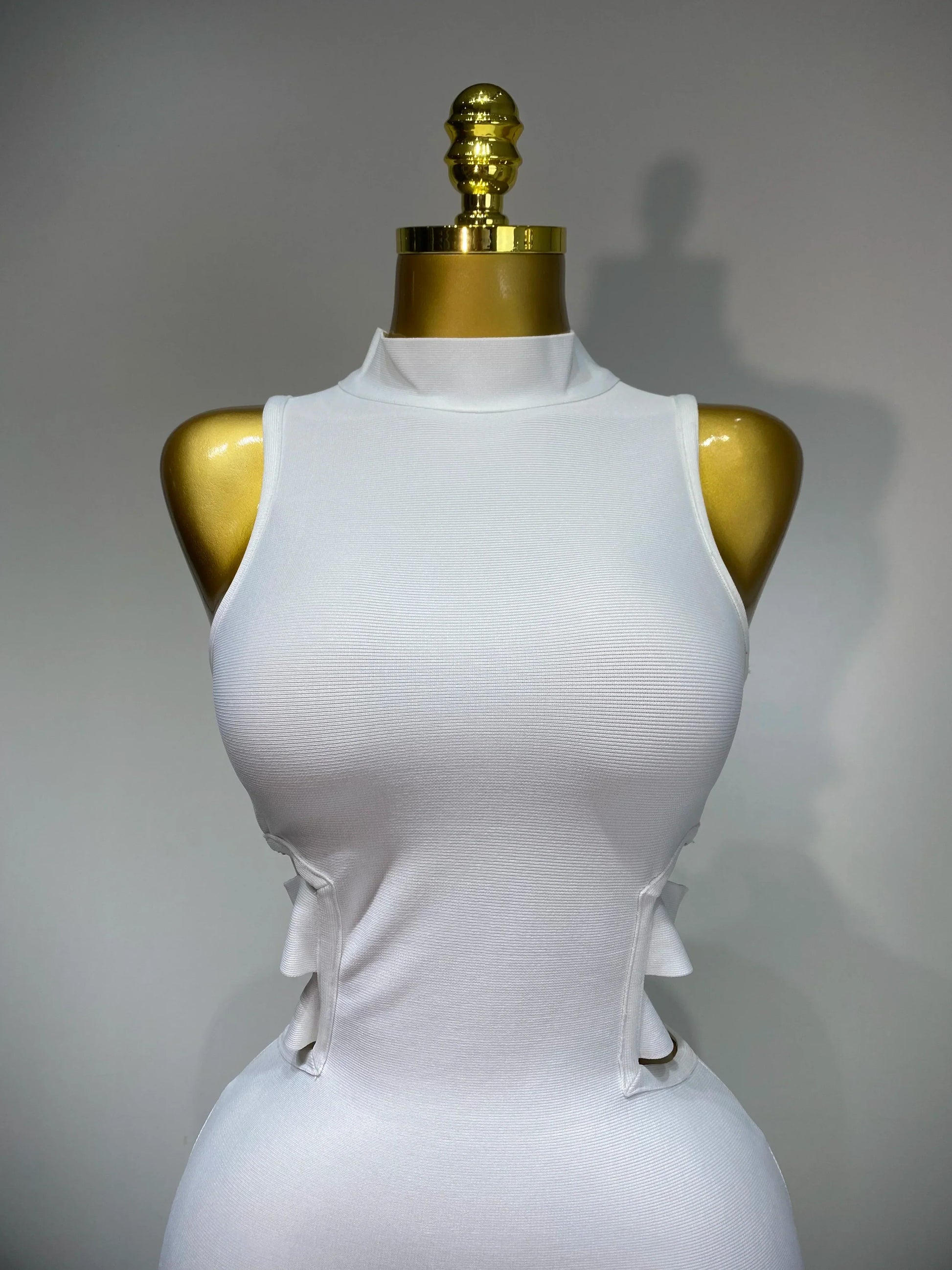 Women Sexy Turtleneck White Cut Out Midi Bodycon Bandage Dress White Elegant Evening Party Dress Luxury Birthday Dress