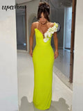 2024 Sexy Women's 3D Flower Decoration Long Dress Strapless Sleeveless Bodycon Backless Max Dress Cocktail Evening Party Vestido