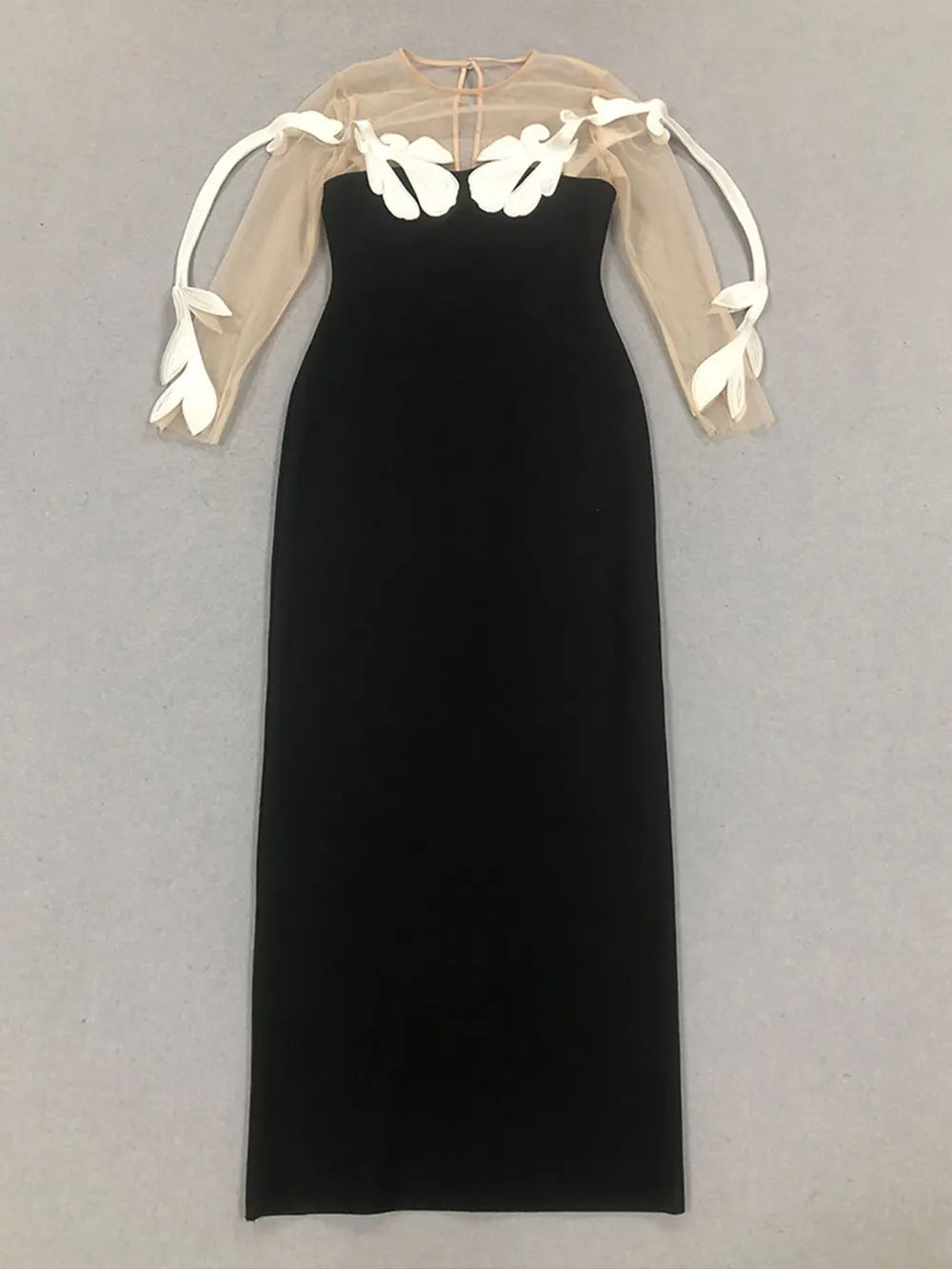 2024 Sexy Women'S See Through Sheer Patchwork Bandage Dress O-Neck Long Sleeved Bodycon Long Dress Celebrity Christmas Vestidos black