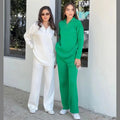 2024 Casual Autumn Loose Knit Sweater Set Fashion Zip Lapel Long Sleeve Pullover Sweater & Straight Pants Two-piece Set