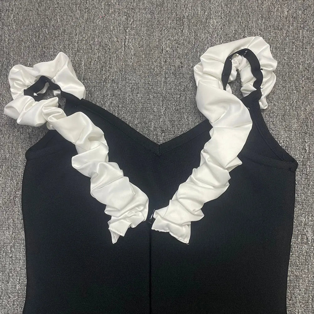 2024 Sexy Women'S Patchwork Draped Design Bandage Dress Spaghetti Strap Sleeveless Bodycon Backless Midi Dress Party Vestidos