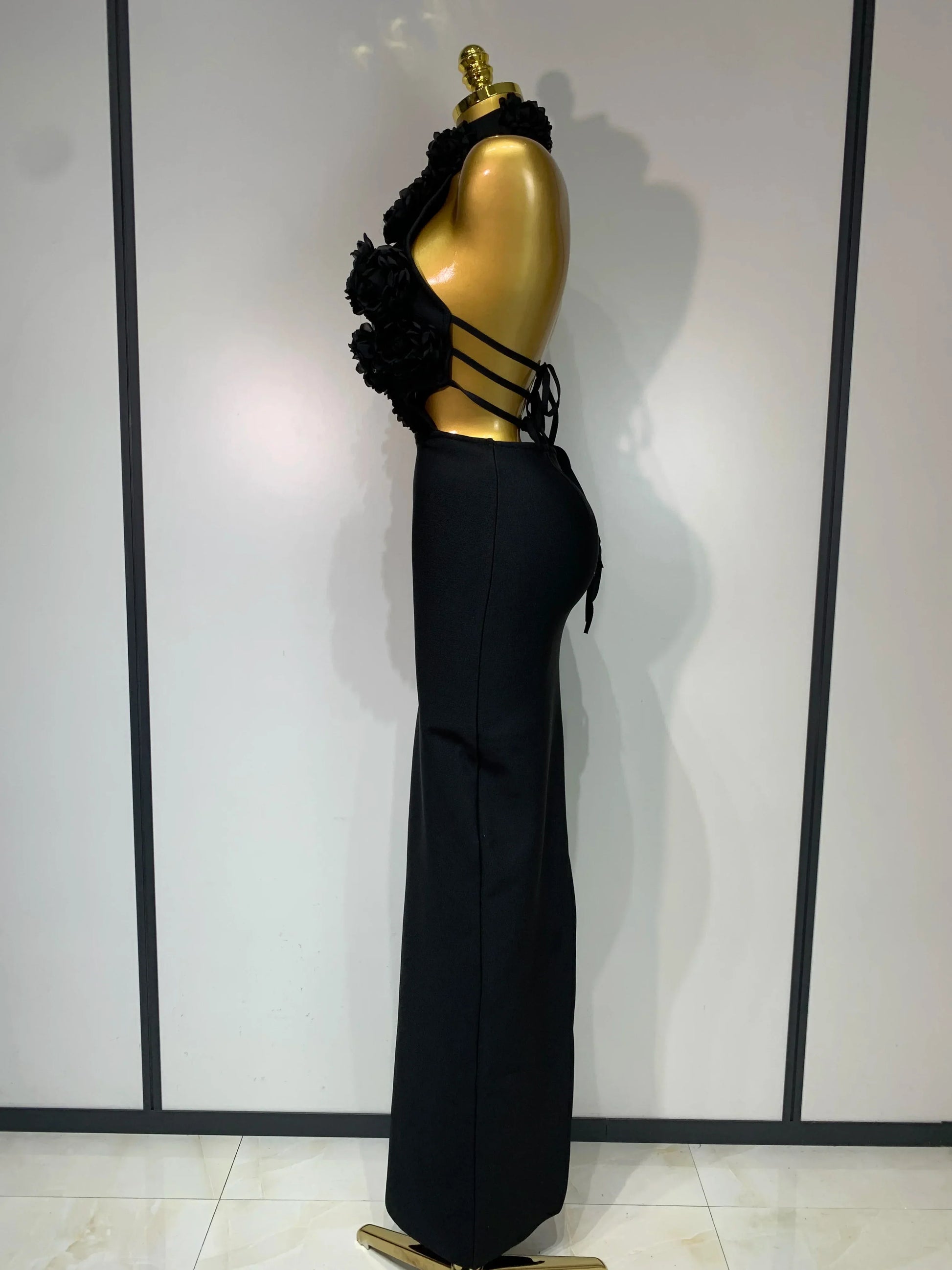 Women Sexy Halter Hollow Out Flowers Bodycon Bandage Dress Red Backless Celebirty Elegant Party Luxury Birthday Wedding Dresses