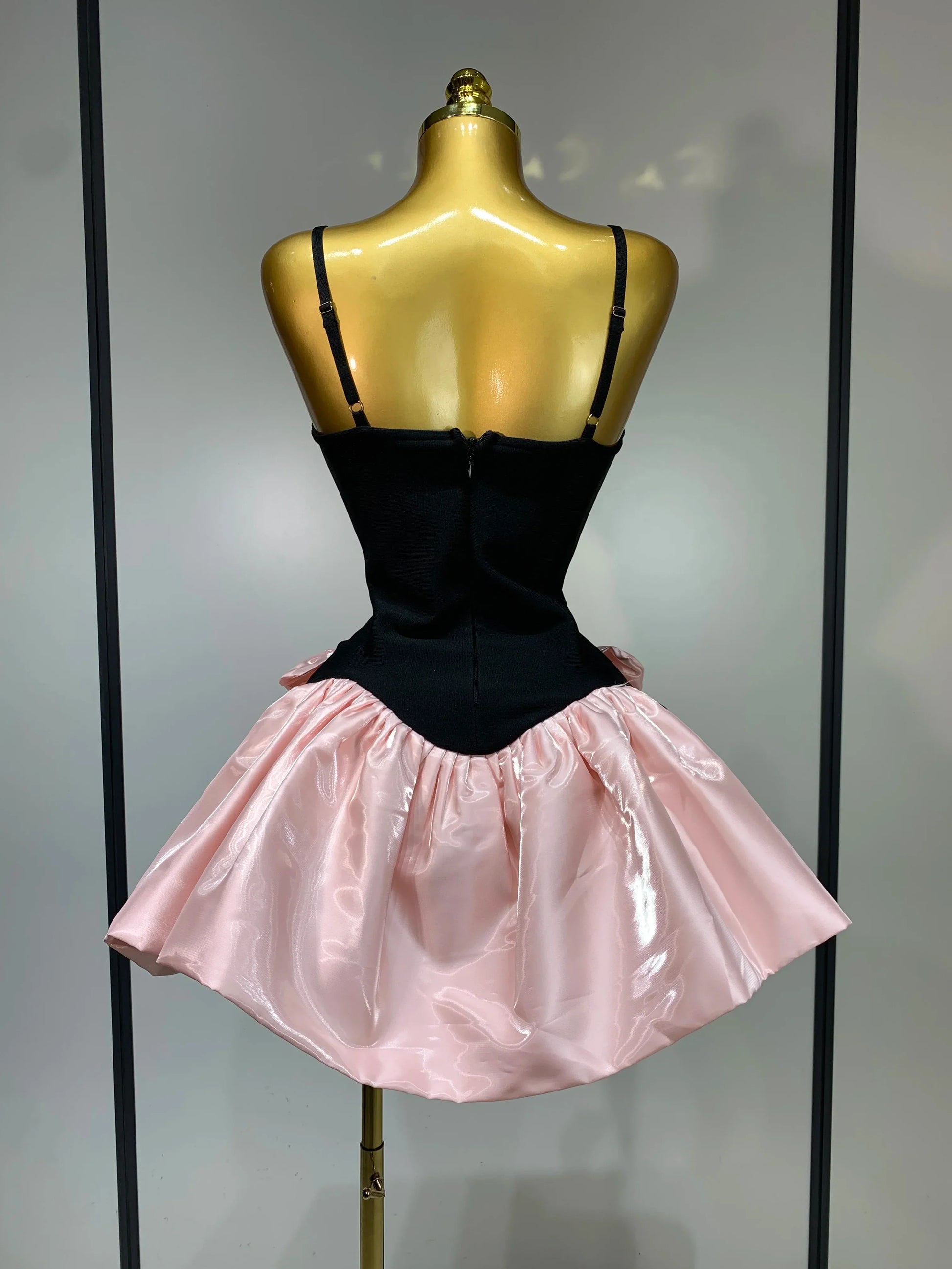 Women Sweety Short Bandage Dresses Evening Party Bow Decoration Bubble A-line Mini Girls Dress Elegant Luxury Birthday Dress