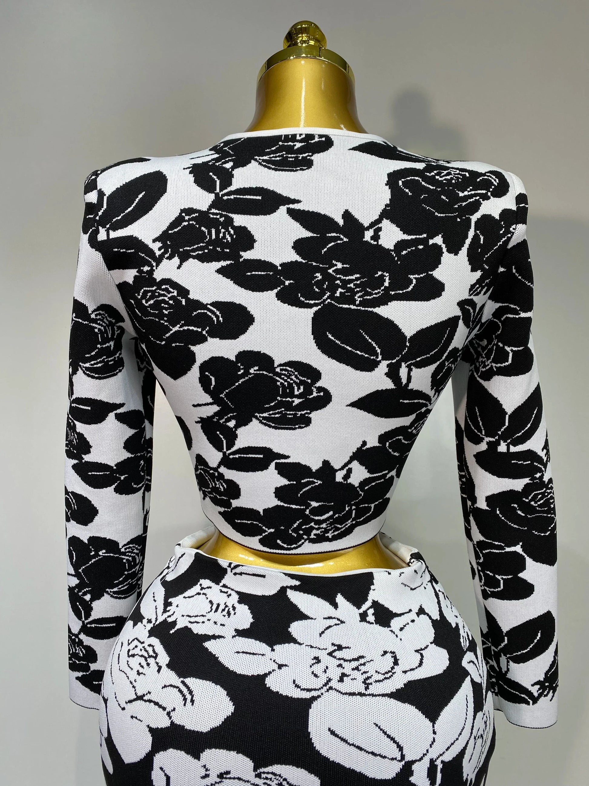 New Arrival Women Long Sleeve Jacquard Weave Two Pieces Set Celebrity Red Carpet Dress Birthday Bodycon Bandage Women's Set