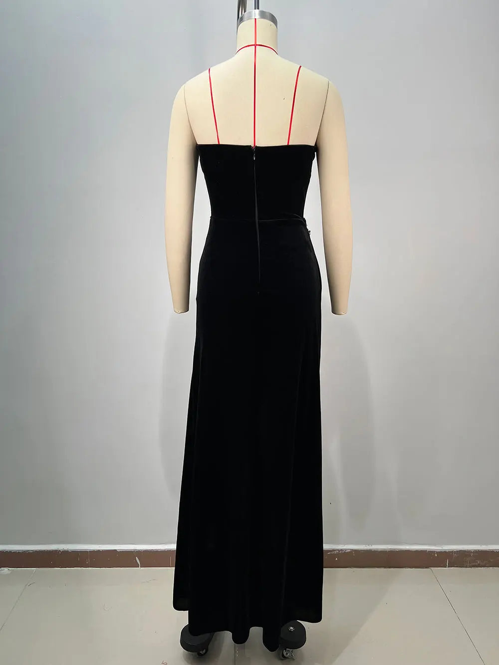 2025 Women Light Luxury Nail Bead Maxi Dress Strapless Sleeveless Slimming Patchwork Split Body Long Dress Evening Party Vestido