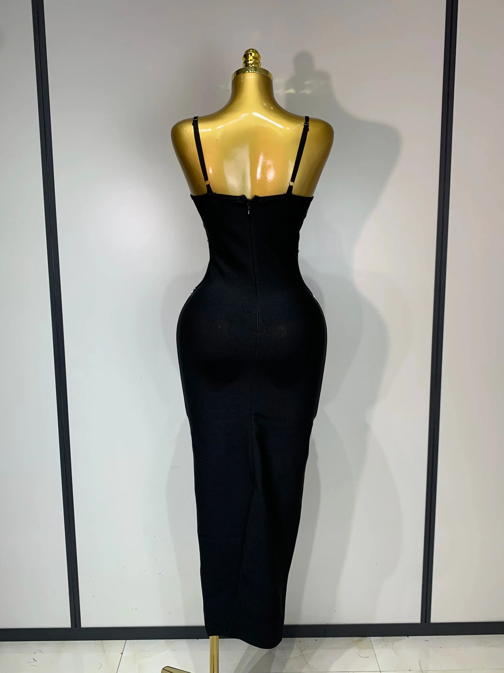 New Spaghetti Strap Bodycon Bandage Dress Women Sexy Sparkly Beading Club Evening Party Birthday Dresses Wedding Guest Gown