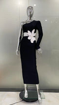 2 Colors Women Sexy One SHoulder Beading Florals Bodycon Bandgae Long Dress Celebrate Fashion Evening Party Birthday Dress black