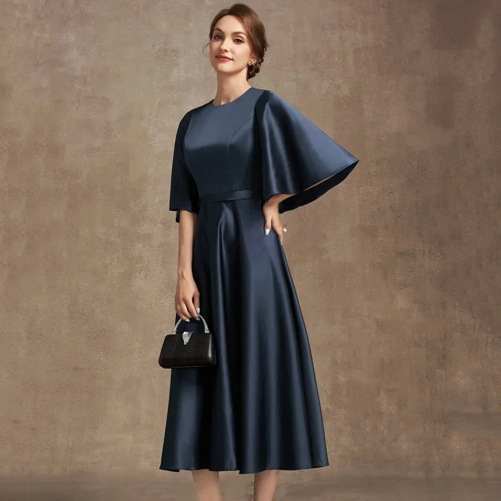 Mother Of The Bride Dress - Simple Customized Elegant Bridal Dress A Line O Neck Wedding Party Gowns Formal Occasion Tea-length Mother Dresses For Bride New