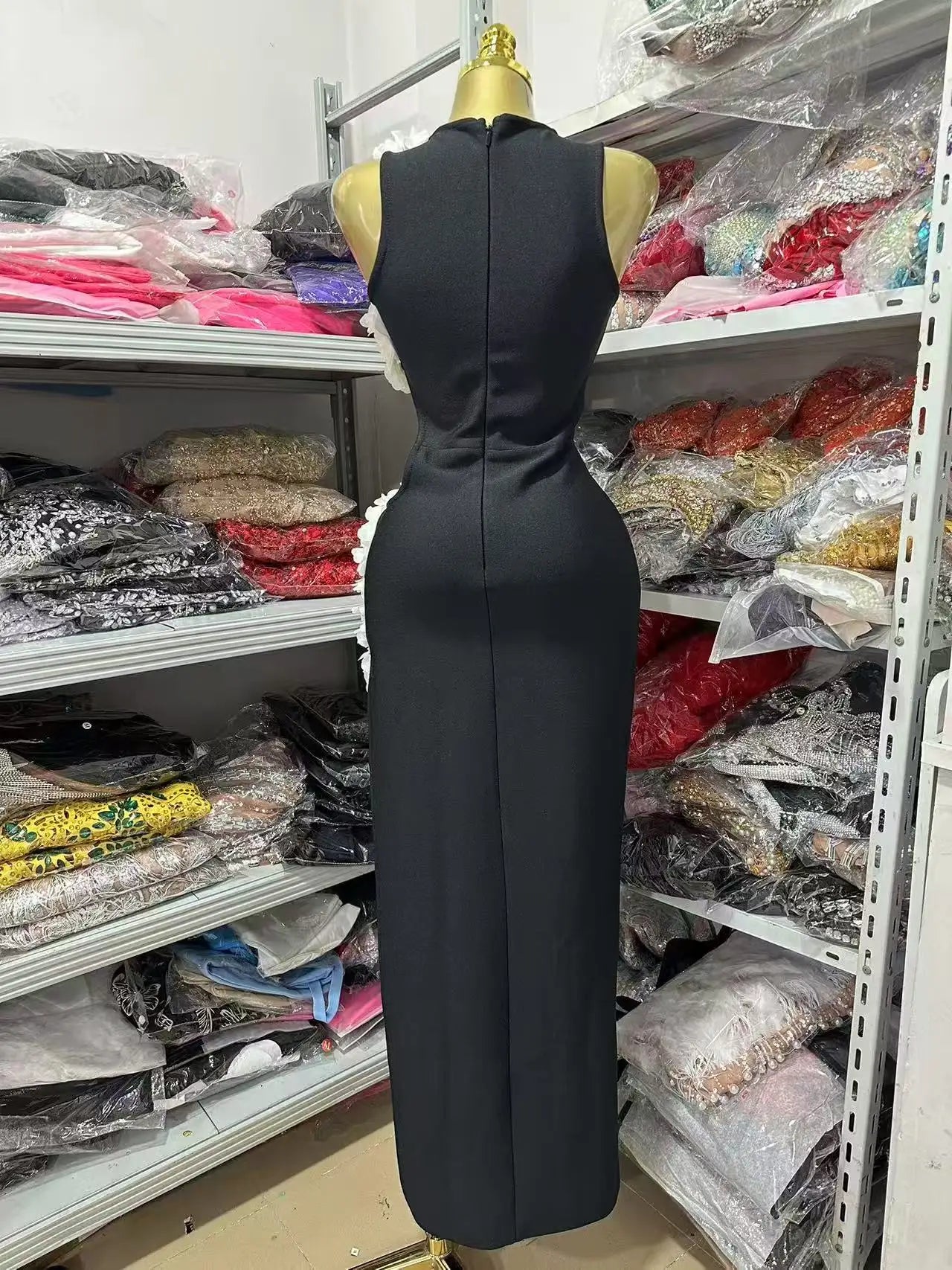 New Women Sleeveless Sexy Side Hollow Out Florals Bodycon Long Bandage Dress Celebrate Fashion Evening Party Cocktail Wear