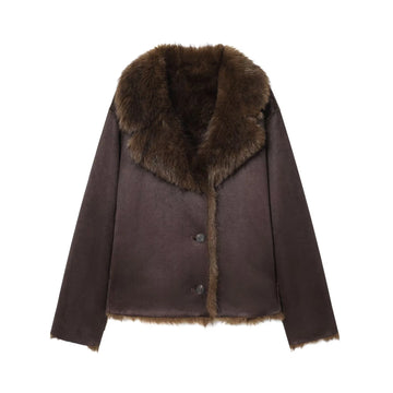 Winter new women's clothing American long sleeved lapel double-sided faux fur effect jacket jacket