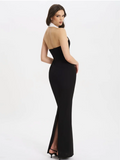 New Fashion Women Sexy Off the Shoulder Halter V-Neck Bodycon Long Bandage Dress Elegant Evening Party Cocktail Outfit