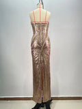 2024 Sexy Women'S Light Luxury Nail Bead Patchwork Sequin Maxi Dress Strapless Sleeveless Bodycon Backless Long Dresses Vestidos