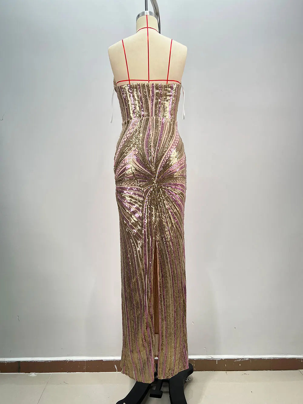 2024 Sexy Women'S Light Luxury Nail Bead Patchwork Sequin Maxi Dress Strapless Sleeveless Bodycon Backless Long Dresses Vestidos