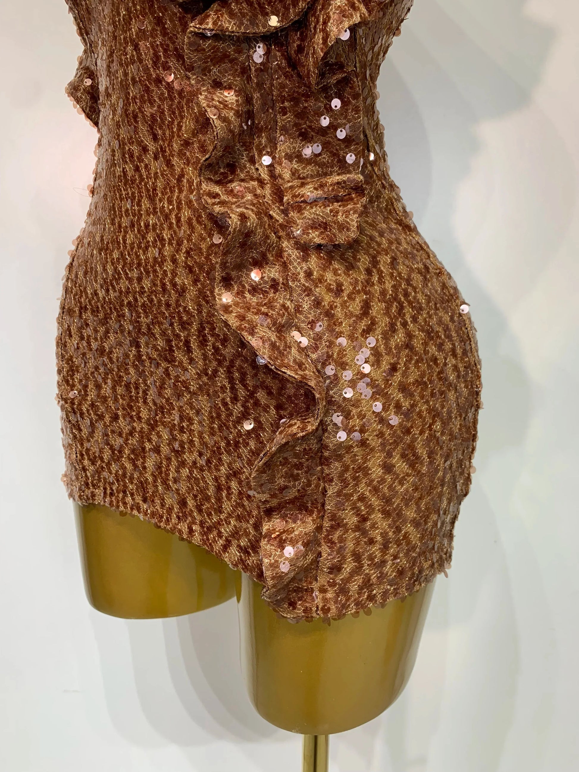 Women Sexy Strapless Backless Brown Sequins Mini Dress Celebrity Elegant Evening Party Club Luxury Birthday Guest Gown