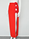 2025 Women's Half Skirt High Waist Sexy Half Skirt Fashion Three Dimensional Flower Half Skirt Hollow Split Long Half Skirt Red
