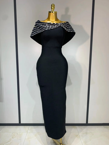 Fashion Sexy Strapless Black Off-shoulder Bodycon Bandade Dress Celebrity Cocktail Party Luxury Birthday Wedding Dresses black