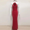 New Arrival Women Sexy Halter Shinning Rhinestones Backless Bodycon Long Dress Celebrate Nightclub Party Wedding Outfit