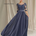 New Formal Chiffon Elegant Lace Mother Of The Bride Dress A Line Boat Neck Floor Length Wedding Party Gown Vestidos De Novia