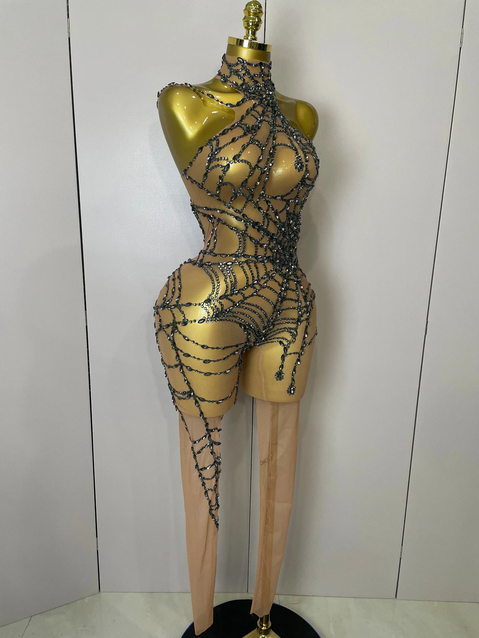 Women Sparkly Diamond Sexy Mesh Jumpsuit Nightclub Bar Party Show Gogo Dancer Clothing Drag Queen Outfit Stage Costume