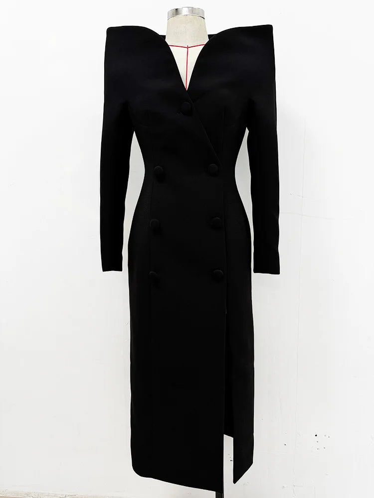 Celebrity Red Carpet Dress Women Long Sleeve Sexy Off the Shoulder Bodycon Mid-calf Dress Elegant Evening Party Outfit Vestido black