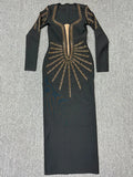 2024 Elegant Women's Light Luxury Hot Diamond Bandage Dress V-neck Long Sleeve Bodycon Long Dress Cocktail Evening Party Vestido black