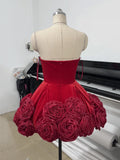 Modphy 2025 Red Strapless Ball Gown Women Velvet Mini Dresses Sexy Sheath Short Guest Birthday Party Wedding Gowns