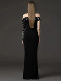 2025 Vestido Women'S Luxury Crystal Beaded Off Shoulder One Shoulder Long Sleeved Long Maxi Dress Wedding Banquet Party Gowns