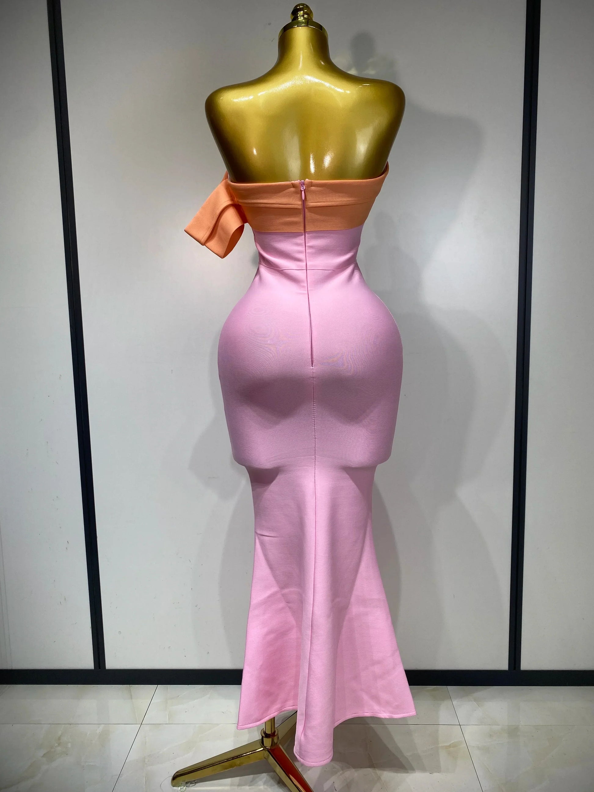 Women Sexy One Shoulder Color Block Bodycon Bandage Dress Celebrity Elegant Evening Club Luxury Birthday Party Outfit