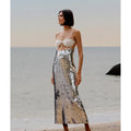 Fashionable Haute Couture Woman Evening Dress Pearl Sliver Sequins Spaghetti Strap Long Dress Celebrity Birthday Party Outfit