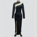Black Color Top Quality Women Long Sleeve Shinning Crystal Bodycon Bandage Long Dress Fashion Evening Party Celebrate Dress