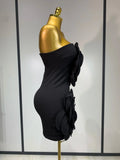Women Sexy Strapless Backless Flower Black Mini Bodycon Dress Celebrity Elegant Evening Club Party Outfit Birthday Dresses