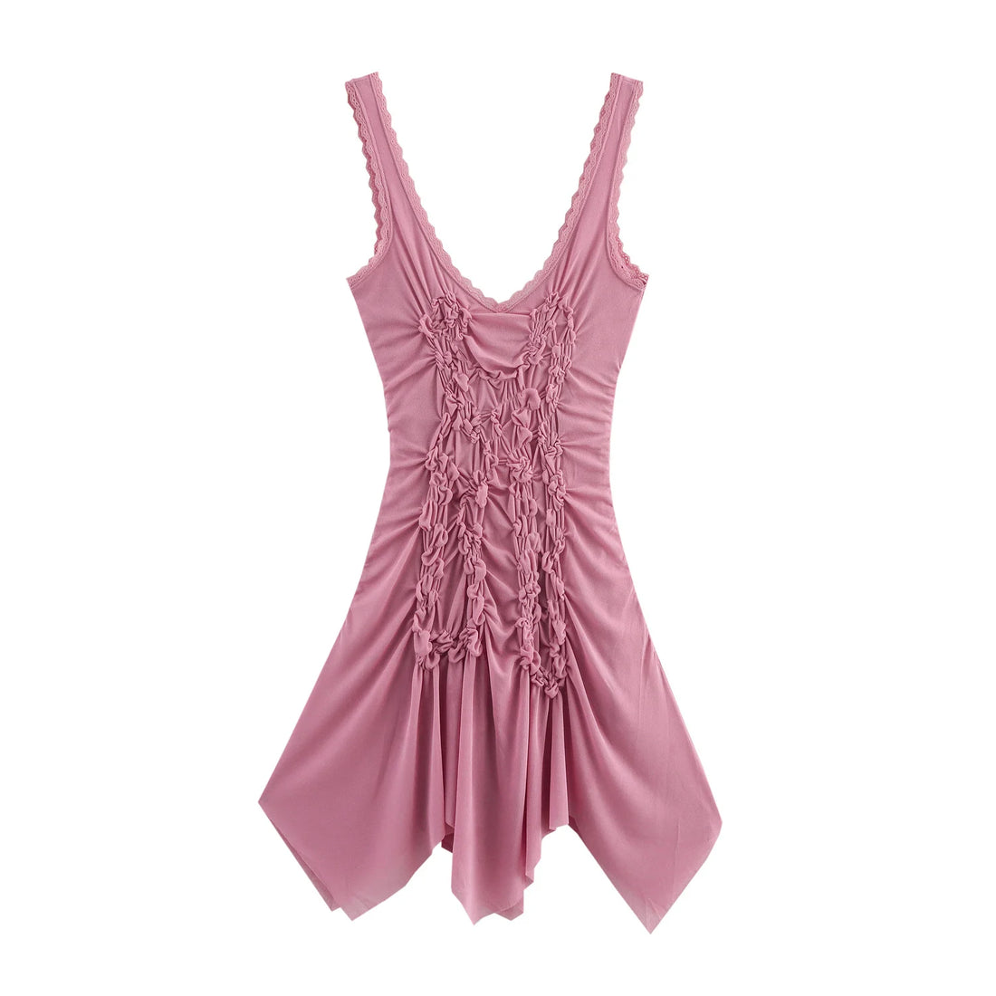 Summer New Women's Clothing Sweet And Fashionable Waist Cinched Lace Asymmetrical Pleated Suspender Dress