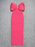 2024 Sexy Women Patchwork Bandage Dress Spaghetti Strap Rhinestone Design Shoulder Cinching Bodycon Backless Long Dress Vestidos Rose Red