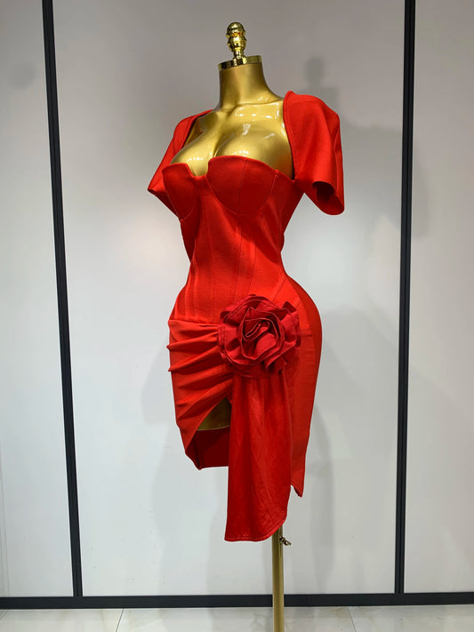 Women Sexy Short Sleeve Square Collar Bodycon Mini Bandage Dress Celebrity Red Carpet Dress Flower Luxury Birthday Outfit