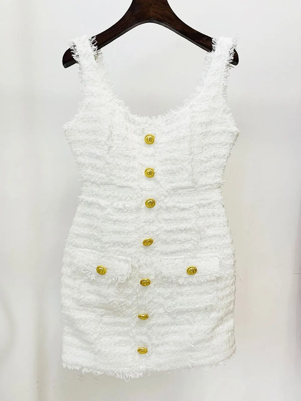 2024 Elegant Women's Button Design Dress Camisole Sleeveless Slimming Mini Dress Celebrity Cocktail Evening Party Vestidos WHITE