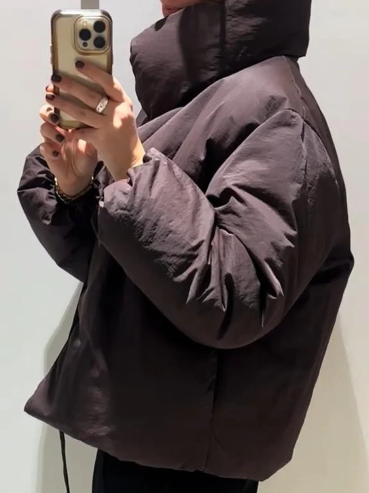 Women's Winter Coats Long Sleeve Stand Collar Zipper Lace Up Padded Jacket Autumn 2025 Female Warm Fashion Chic Ladies Outerwear