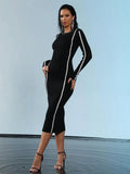 2024 Elegant Women's Hooded Knitted Dress O-neck Long Sleeve Bodycon Midi Sweater Dress Cocktail Evening Club Party Vestidos