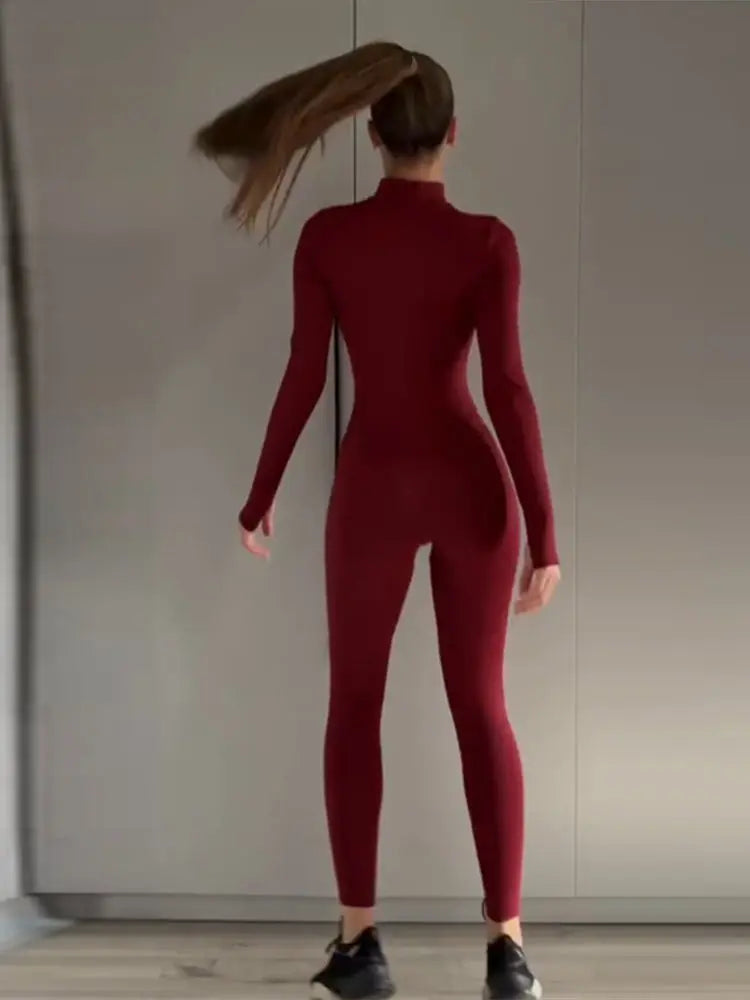 Women's Shapewear Zipper Jumpsuit Autumn 2025 Female Solid Long Sleeves Waist Cinching Hip Package Bodycon Jumpsuits Outerweard