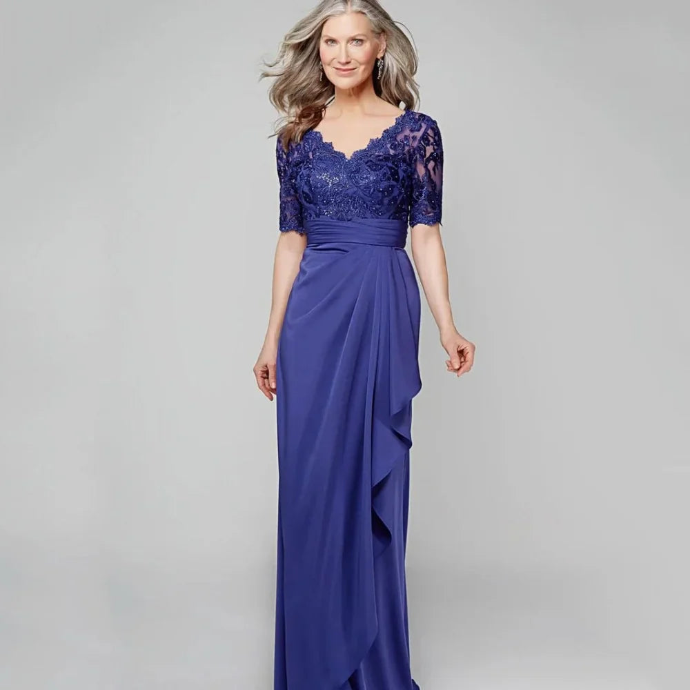 Formal Mother Dresses Elegant Customized Bride Party Dress Chiffon Mermaid Occasion Gown V Neck Lace robes invitée mariage picture color