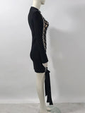 2024 Women's Sexy Drawstring Strap Bandage Dress O-neck Long Sleeve Bodycon Mini Dress Cocktail Evening Party Vestidos