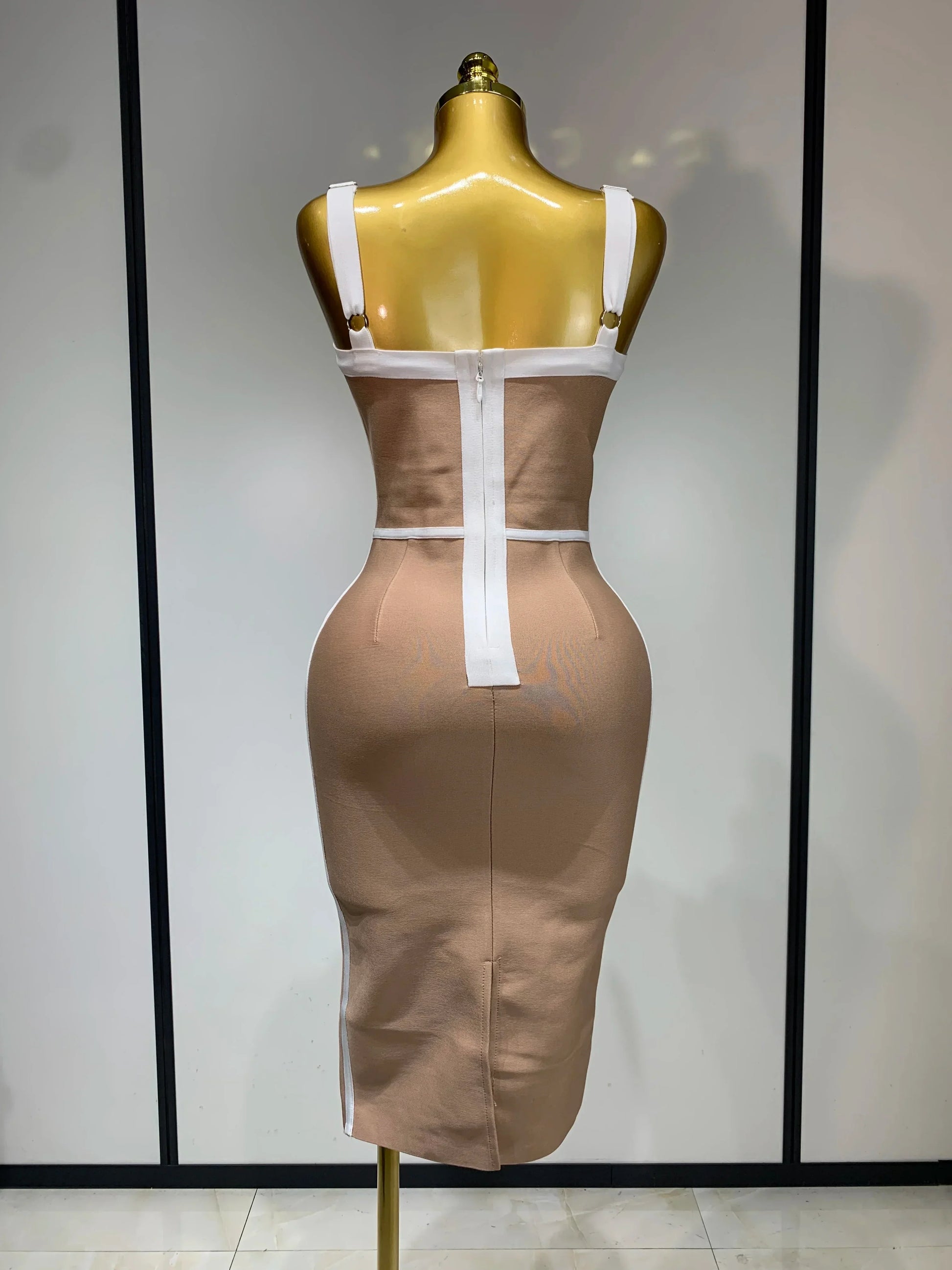 Women Sexy V Neck Striped Midi Bandage Bodycon Dress Celebrity Elegant Evening Club Party Luxury Birthday Outfit