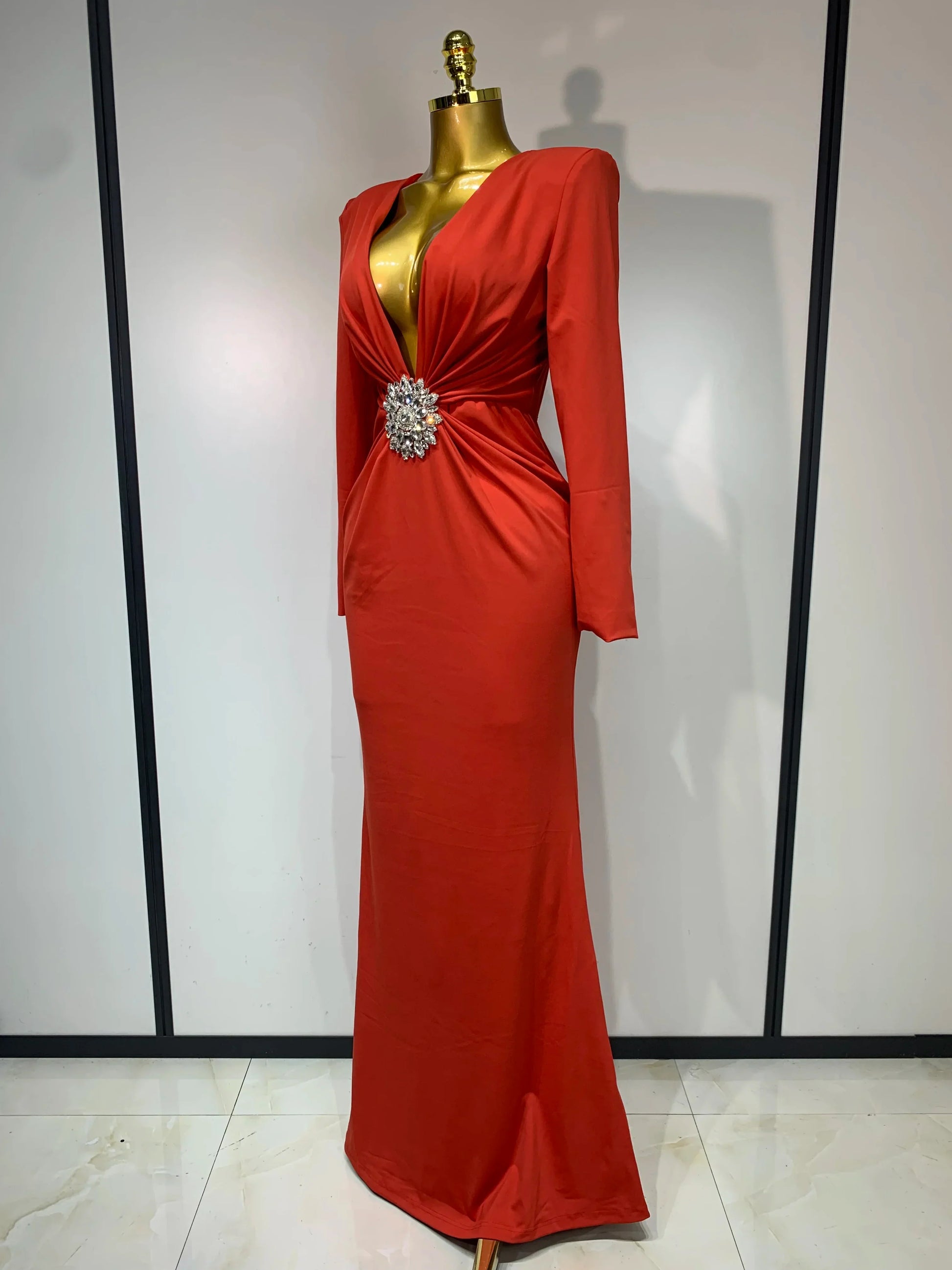 Women Sexy Deep V Neck Long Sleeves Maxi Dresses Celebrity Elegant Evening Party Luxury Birthday Wedding Guest Cocktail Gowns