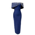 New Blue Color Women Sexy Slash Neck Off the Shoulder Shinning Crystal Bodycon Long Bandage Dress Elegant Evening Party Outfit