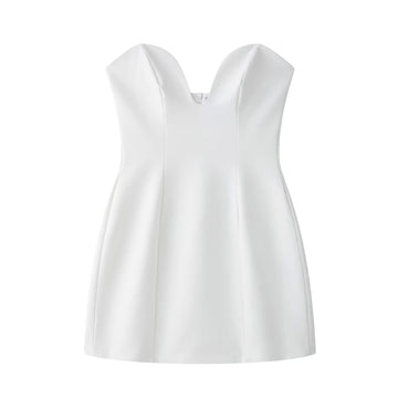 European And American Style 2025 Spring New Women's Clothing Design With Off Shoulder Heart-shaped Low Neck Short Dress