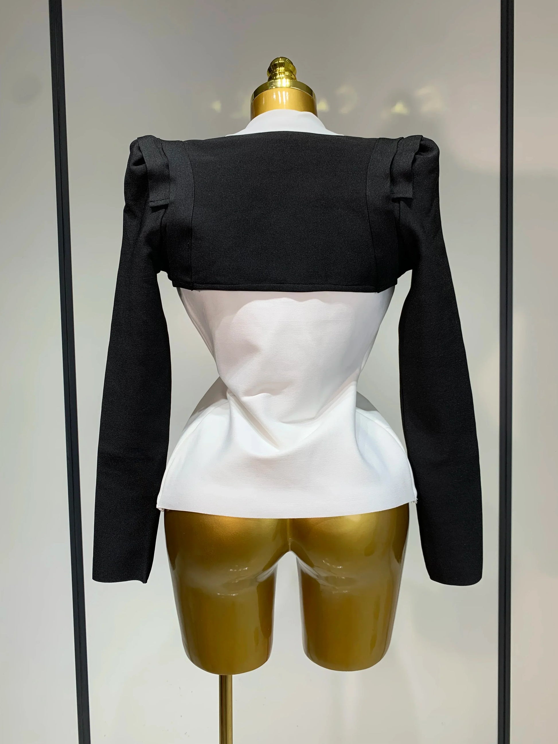 New Designer Fashion Black White Bandage Jacket Two Piece Set Women Slim Fit Diamond Button Suit Jackets Coat