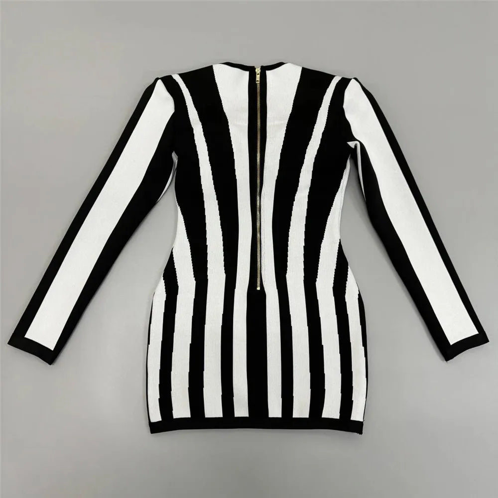 2024 Sexy Women Light Luxury Stripe Dress Strapless Long Sleeve Bodycon Mini Dress Celebrity Cocktail Club Evening Party Vestido