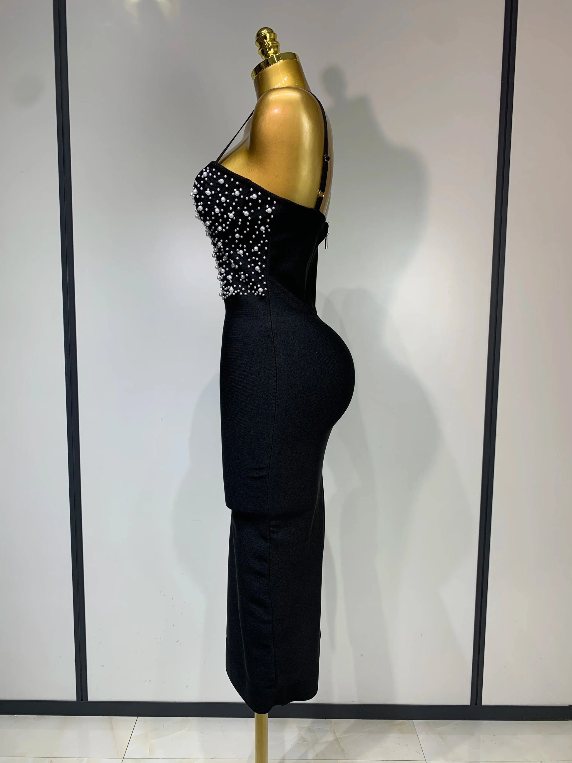 Women Sexy V-neck Elegant Pearl Bodycon Bandage Dress 2025 Celebrity Evening Prom Club Luxury Birthday Party Nightclub Dresses