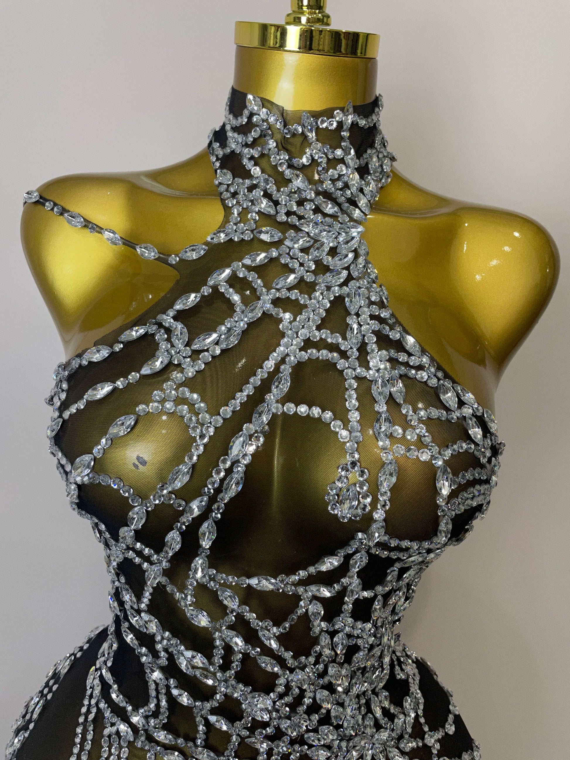 Women Sparkly Diamond Sexy Mesh Jumpsuit Nightclub Bar Party Show Gogo Dancer Clothing Drag Queen Outfit Stage Costume